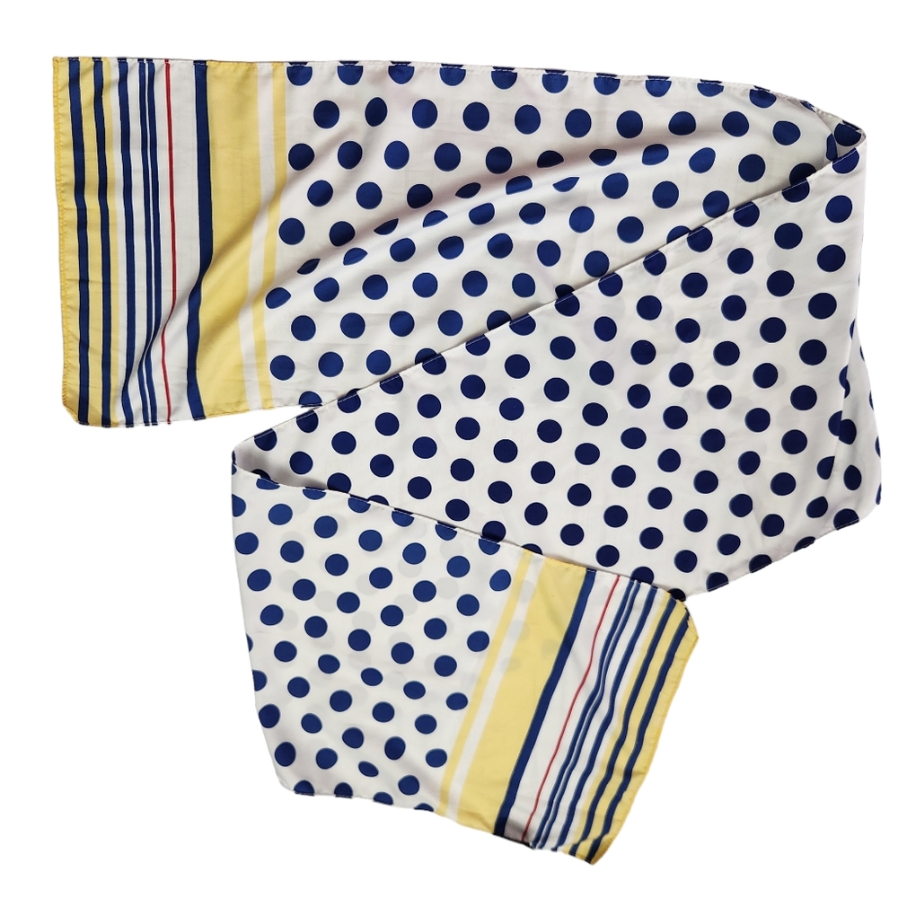 Cejon Accessories Womens Scarf Long Blue Polka Dot Yellow Striped White Blue